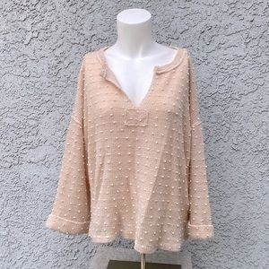 Blu Pepper Polka Dot Swiss Dots Textured Knit V-neck Sweater Blouse Shirt Top